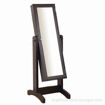 Jewelry Armoire with Nickel Hardware Nob Opens Mirror, Clear Safe-guarded Dividers